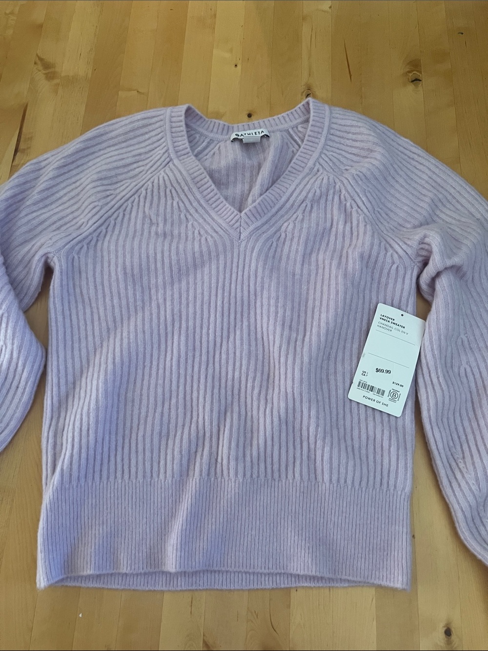 Athleta Pastel Lilac V-Neck Ribbed Sweater
